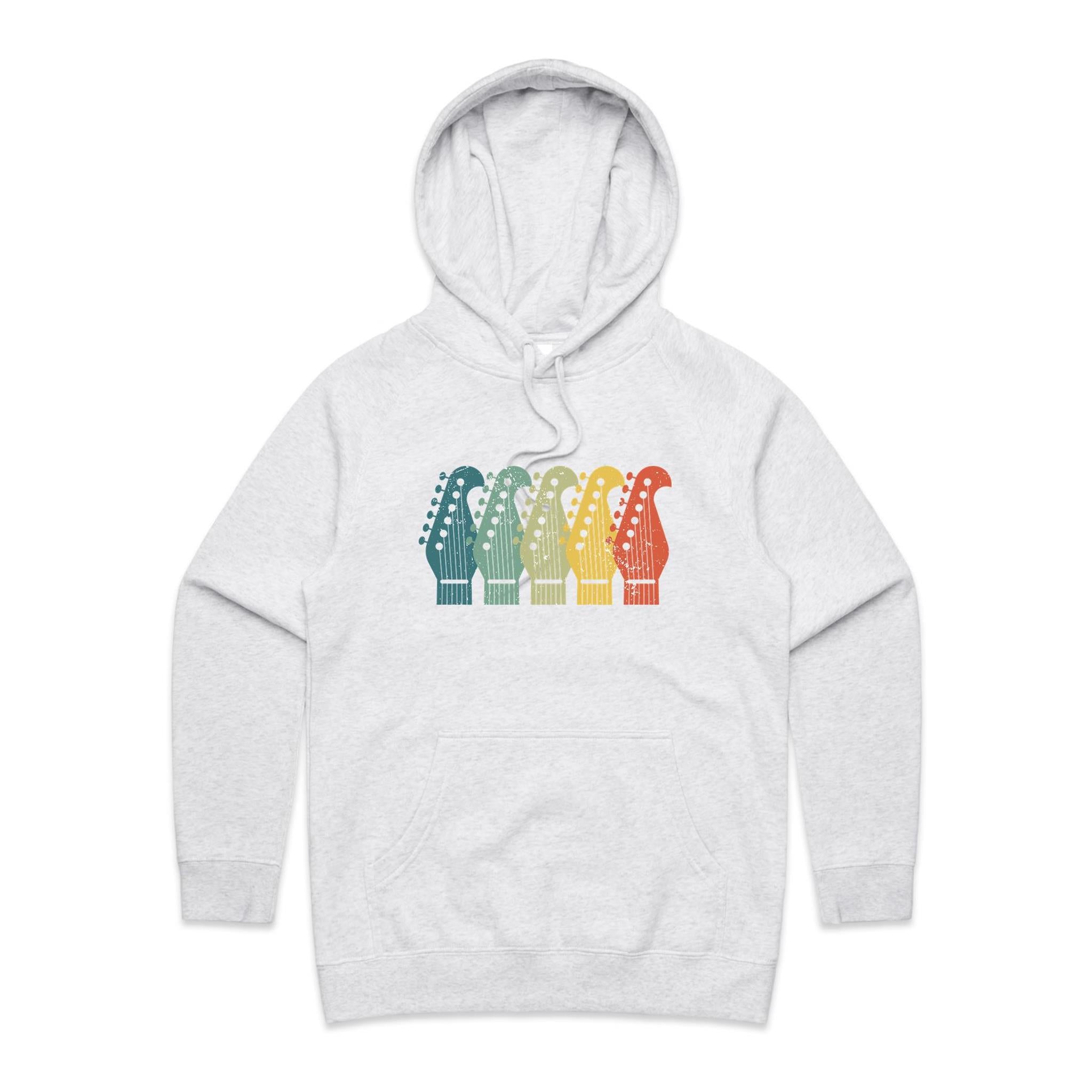 Vintage Guitar Headstocks - Womens Hoodie White Marle Womens Hoodie Music Printed In Australia