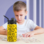 Black Squiggle On Yellow - Kids Water Bottle with Chug Lid (12 oz)