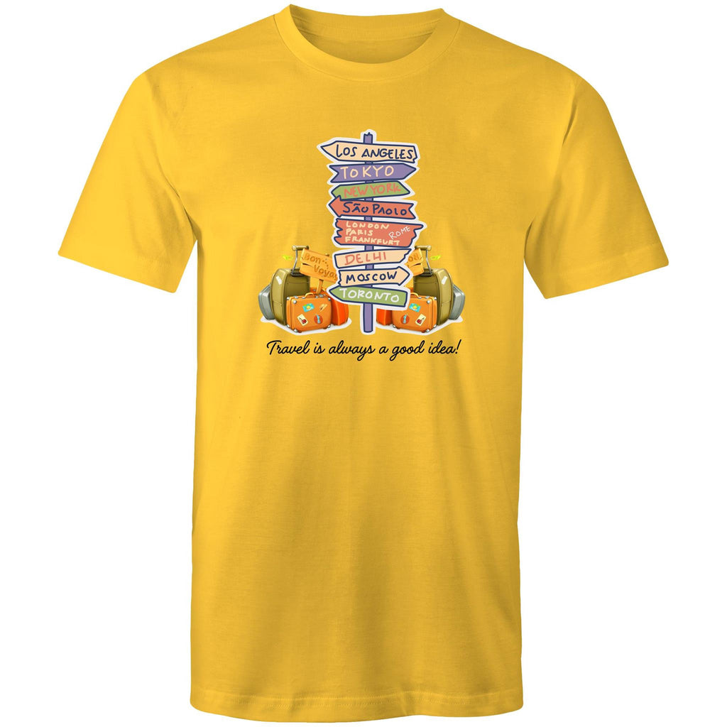Travel Is Always A Good Idea - Mens T-Shirt Yellow Mens T-shirt Printed In Australia