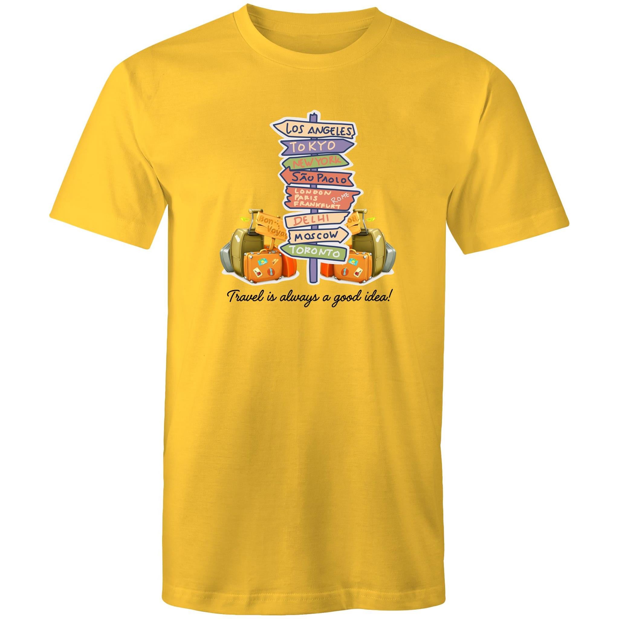 Travel Is Always A Good Idea - Mens T-Shirt Yellow Mens T-shirt Printed In Australia