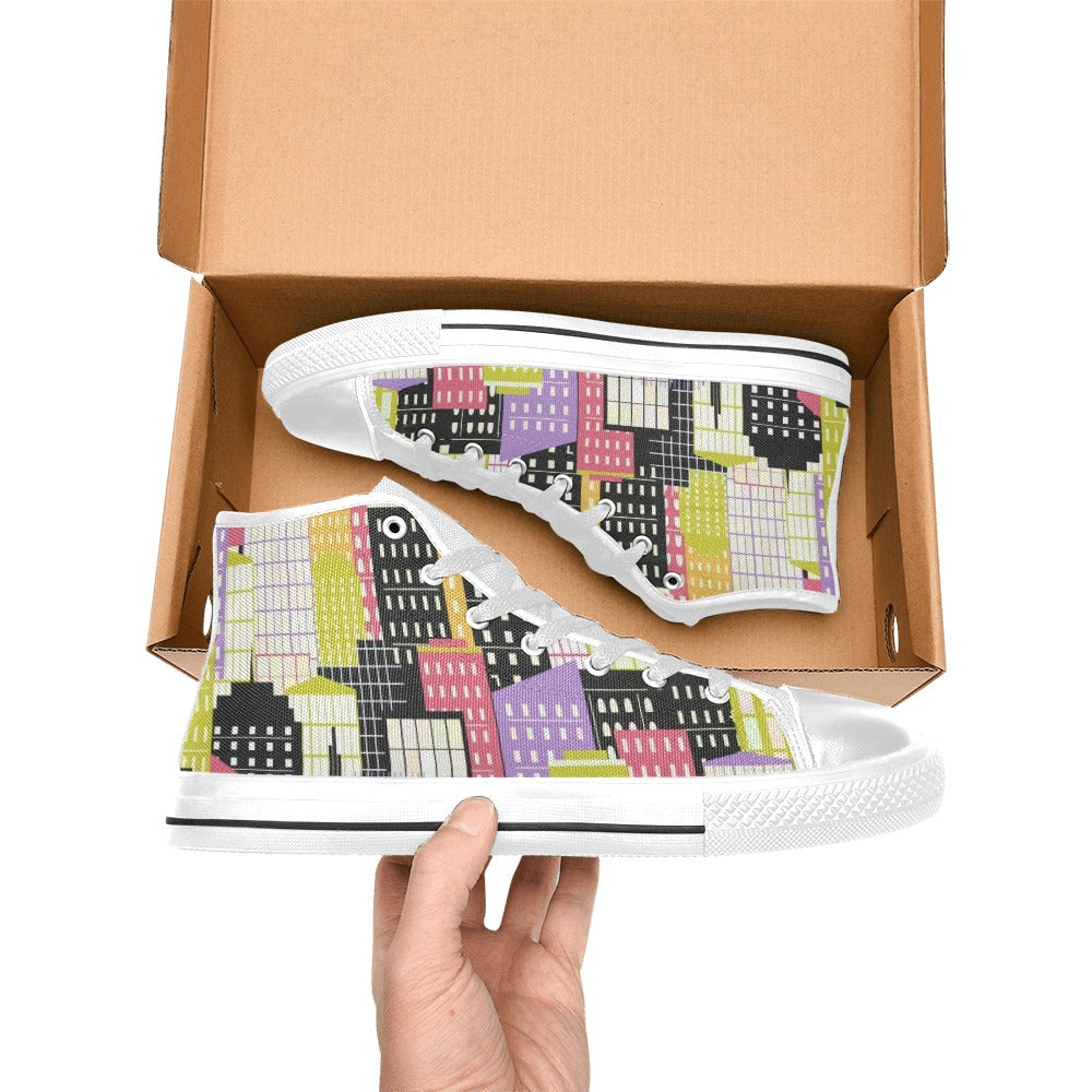City Scape Women's High Top Canvas Shoes Womens Classic High Top Shoes Printed Offshore