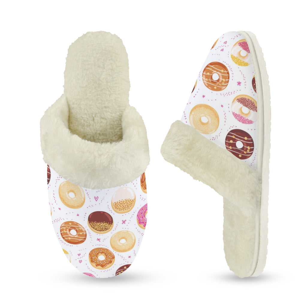 Doughnut Love Women's Fur Trim Thick-Sole Indoor Slippers Women's Fur Trimmed Slippers Food Printed Offshore