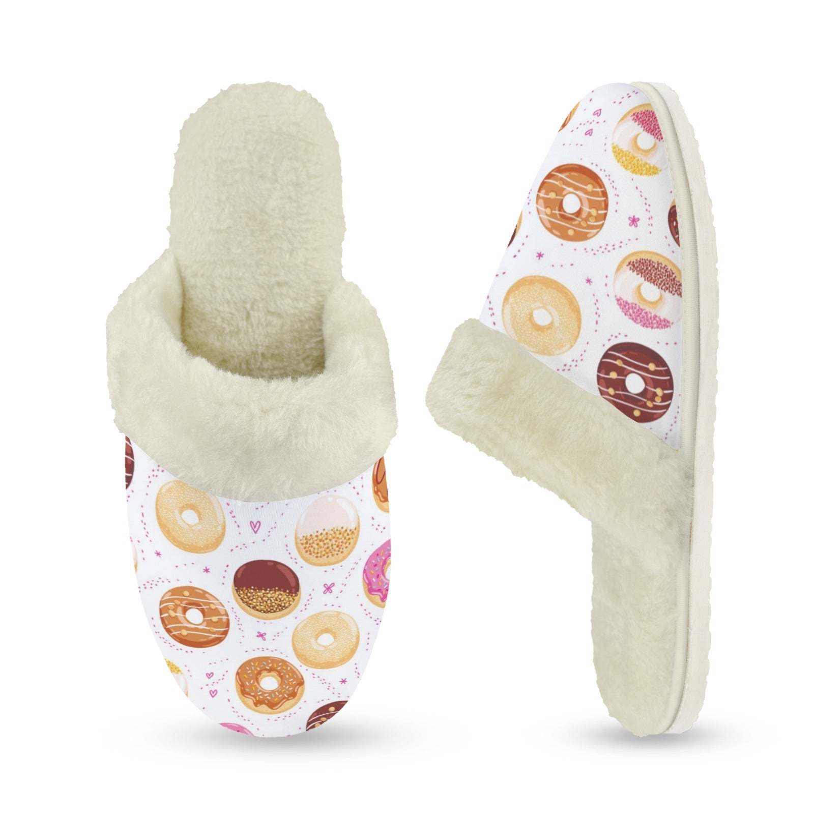 Doughnut Love Women's Fur Trim Thick-Sole Indoor Slippers Women's Fur Trimmed Slippers Food Printed Offshore