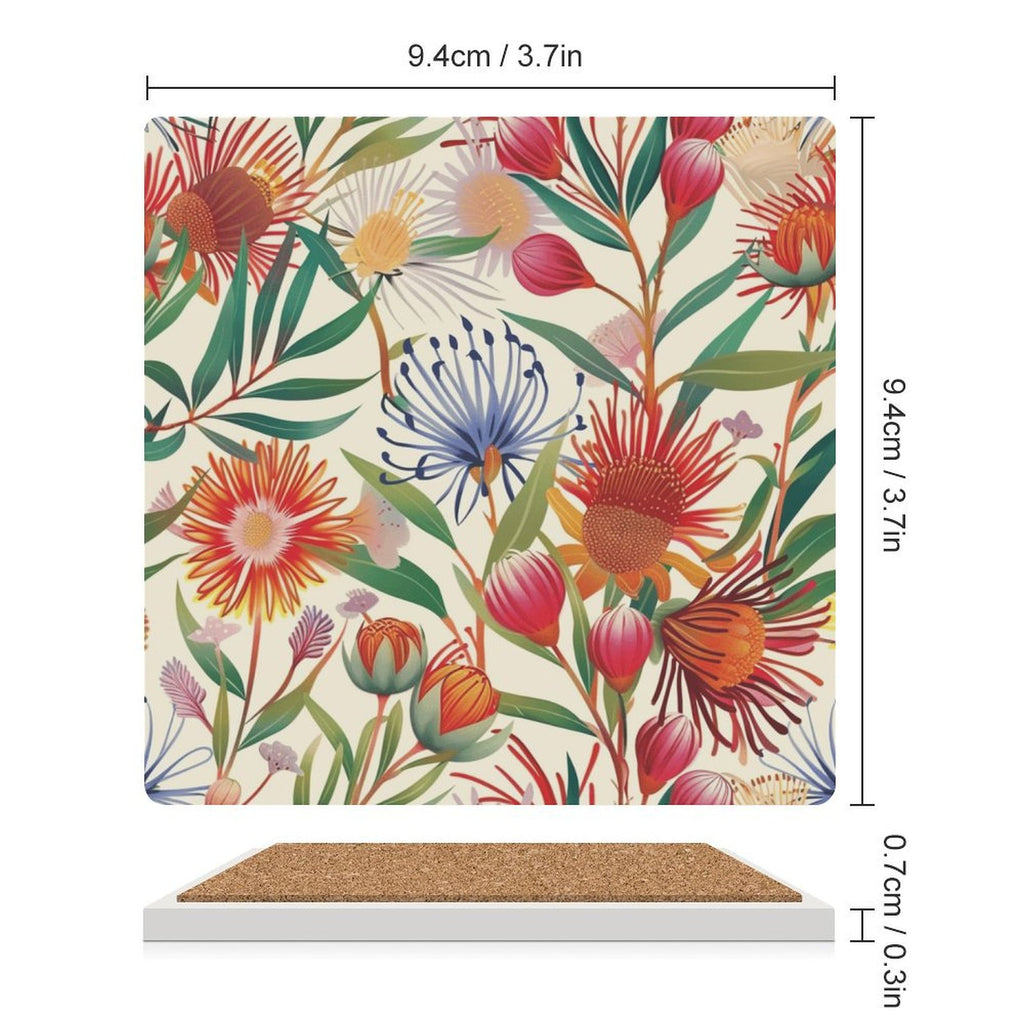 Australian Flora - Ceramic Coasters (Square) Ceramic Coasters Plants Printed Offshore