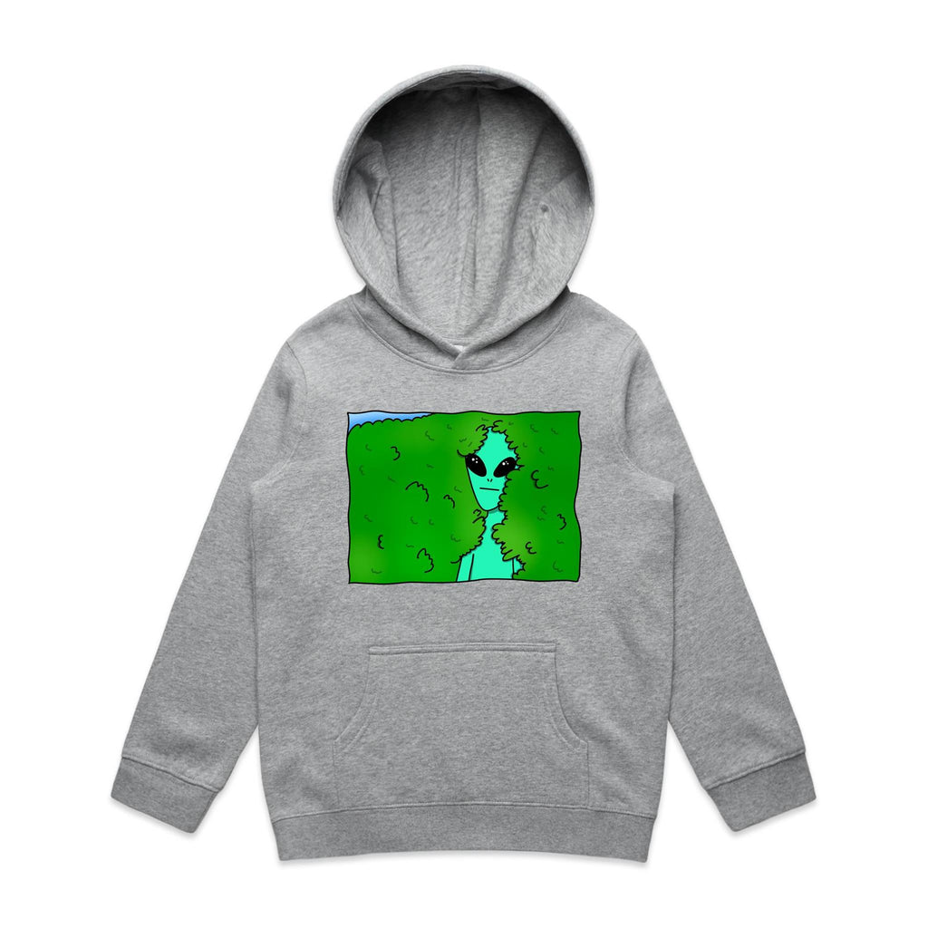 Alien Backing Into Hedge Meme - Kids Hoodie Grey Marle Kids Hoodie Printed In Australia