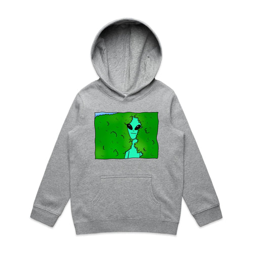 Alien Backing Into Hedge Meme - Kids Hoodie Grey Marle Kids Hoodie Printed In Australia