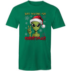 Just Waiting For Christmas, Alien - Mens T-Shirt Kelly Green Mens Christmas T-shirt Christmas Printed In Australia