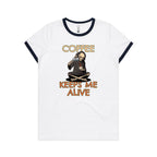 Coffee Keeps Me Alive, Skeleton - Women's Ringer Tee White Navy Womens Ringer T-shirt Coffee Printed In Australia
