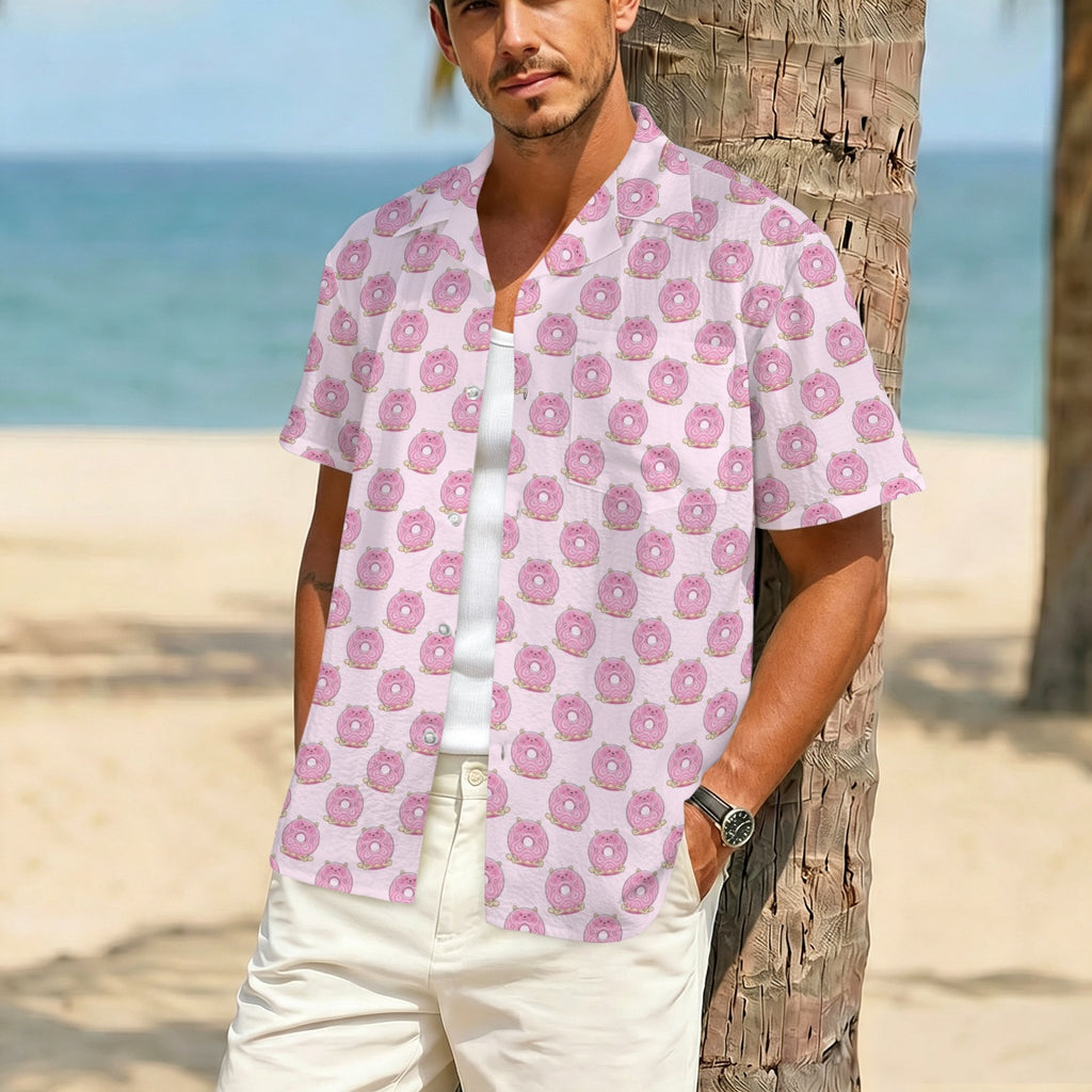 Cat Doughnuts Men's Crinkle Hawaiian Shirt