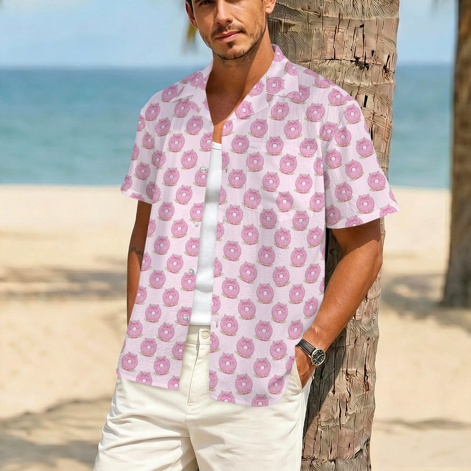 Cat Doughnuts Men's Crinkle Hawaiian Shirt