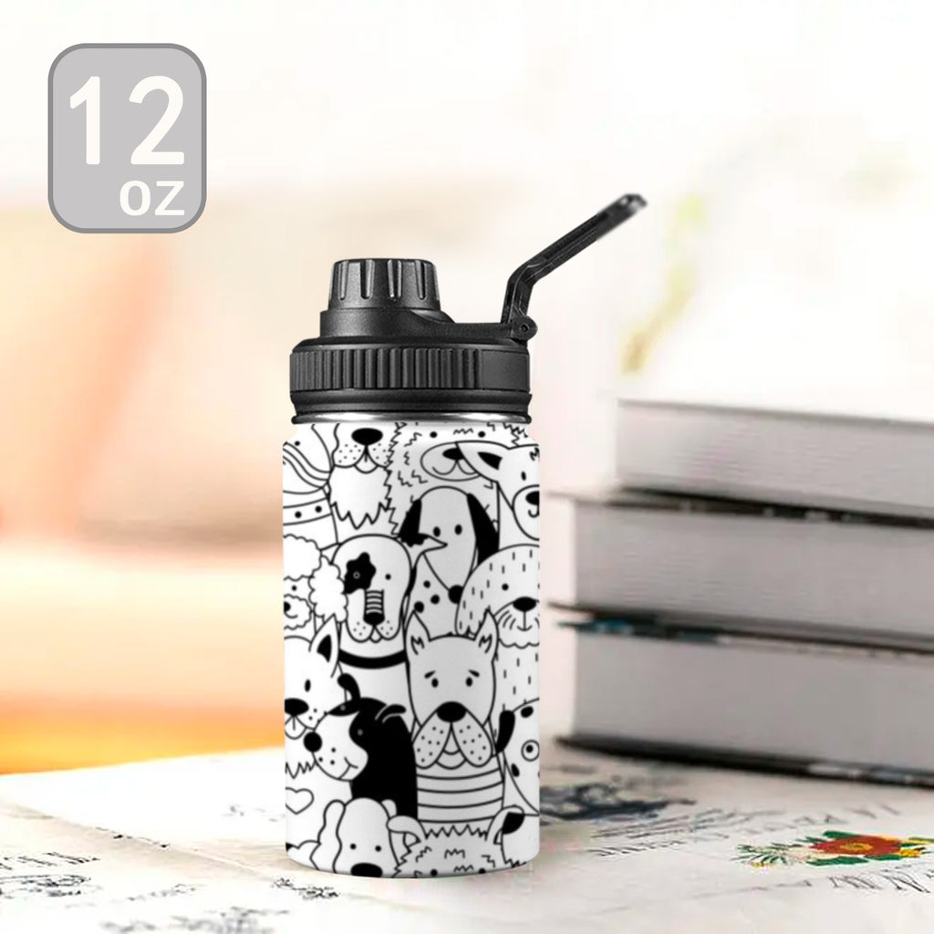 Black And White Dogs - Kids Water Bottle with Chug Lid (12 oz) Kids Water Bottle with Chug Lid animal Printed Offshore