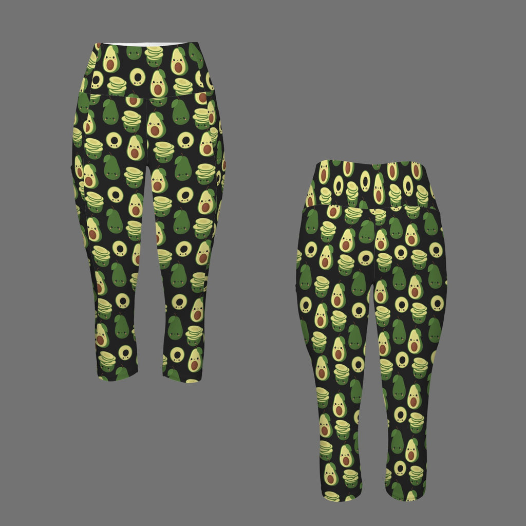 Cute Avocados Women's High Waist Pocket Capri Yoga Leggings Women's High Waist Capri Yoga Leggings Food Printed Offshore