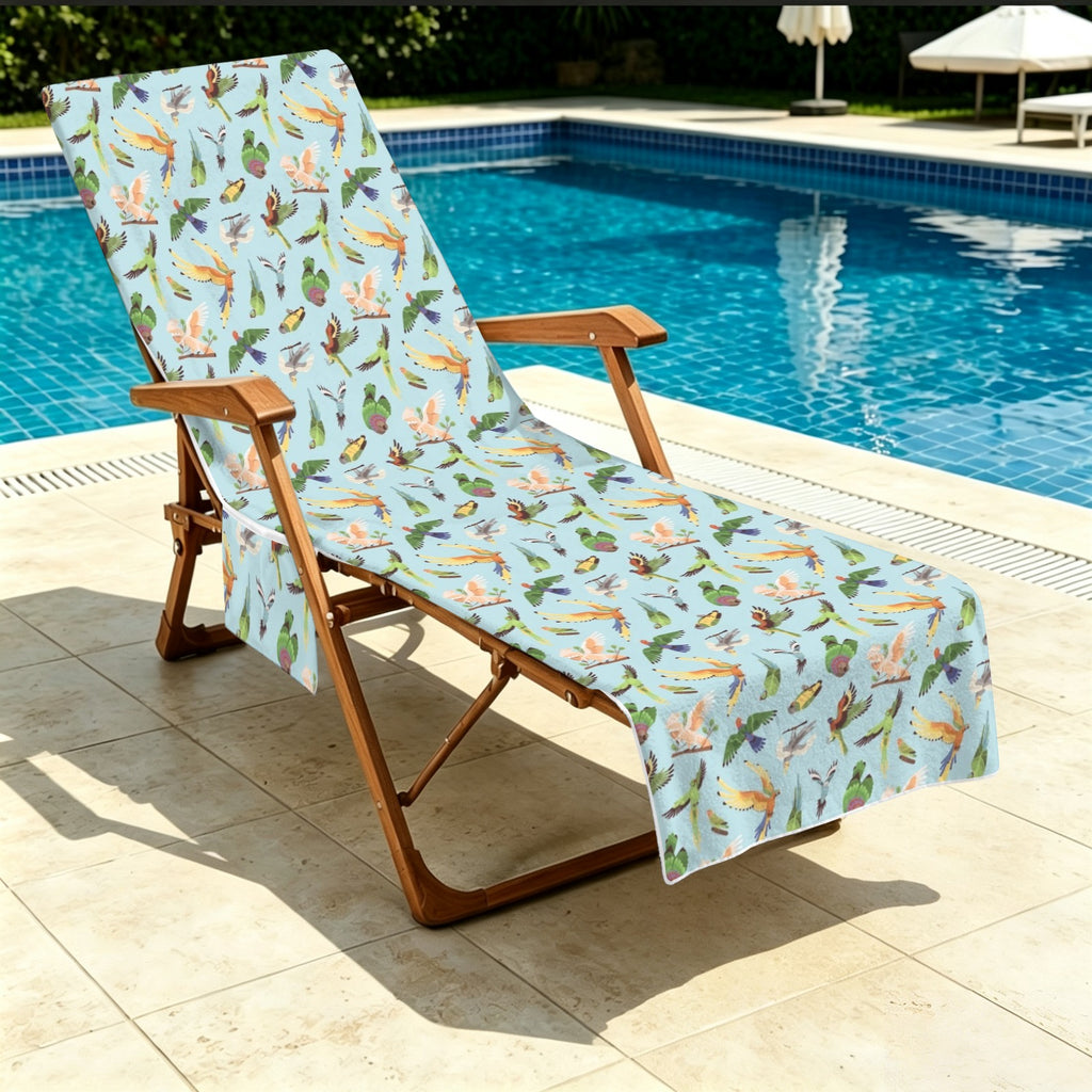 Parrots Beach Chair Towel Cover with Side Pockets