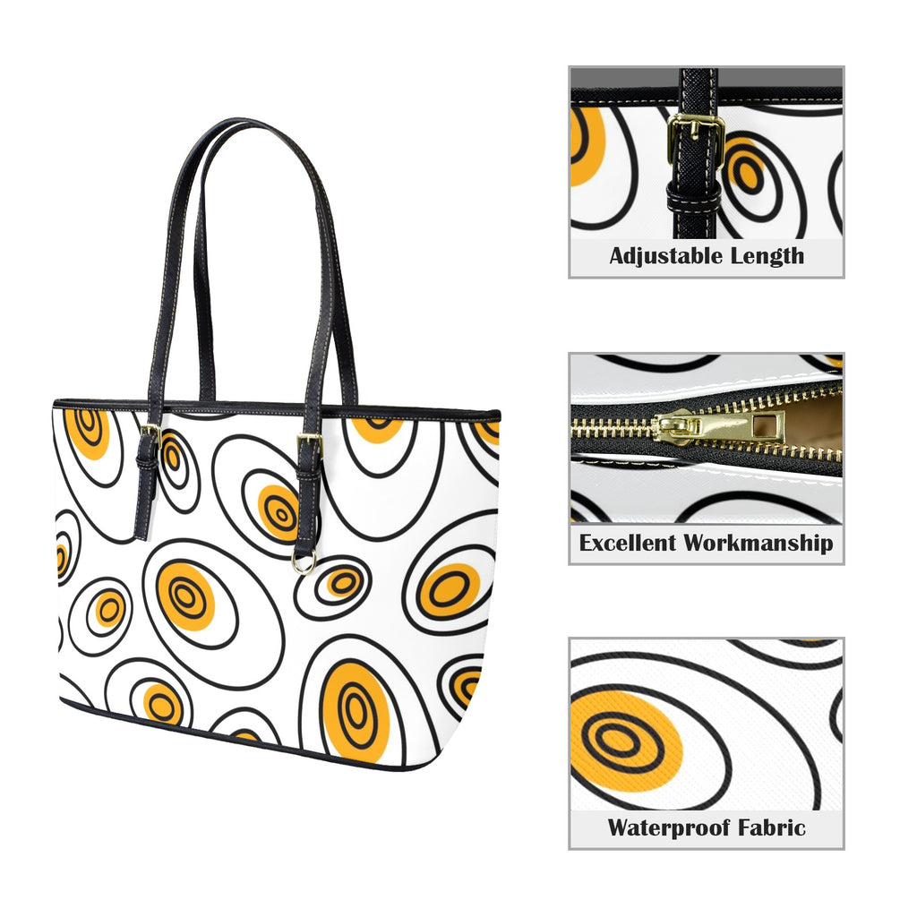 Abstract Eggs - Leather Tote Bag-Large