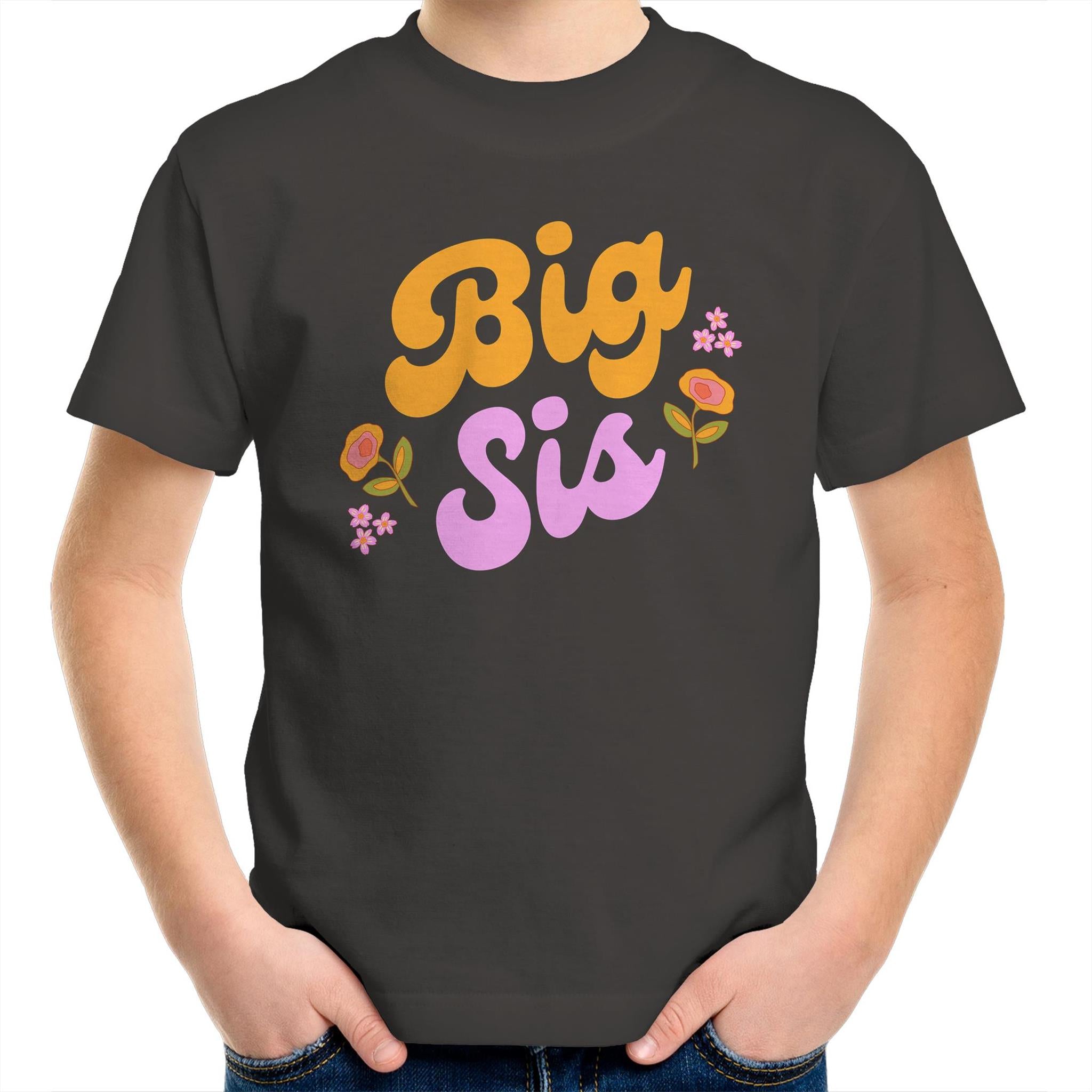 Big Sis, Sister - Kids Youth T-Shirt Charcoal Kids Youth T-shirt Printed In Australia