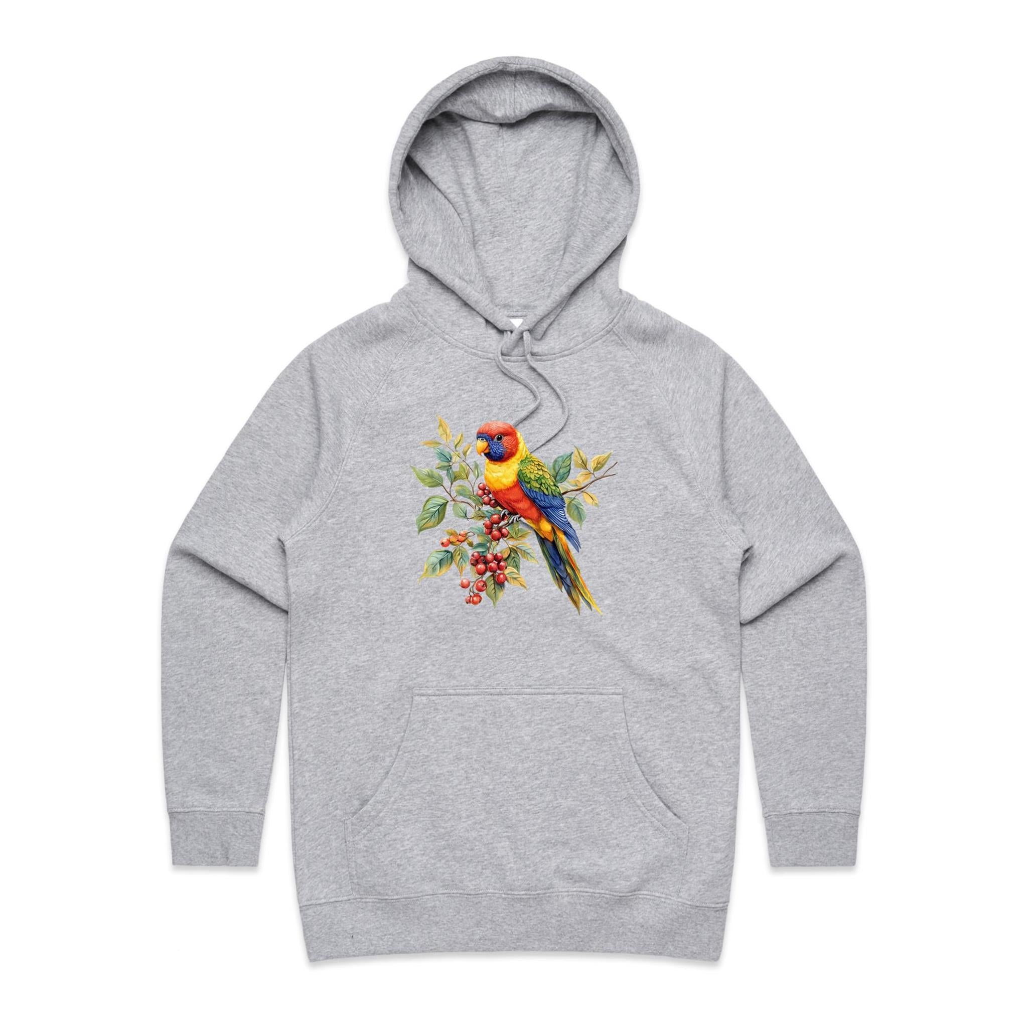 Lorikeet - Womens Hoodie Grey Marle Womens Hoodie animal Printed In Australia