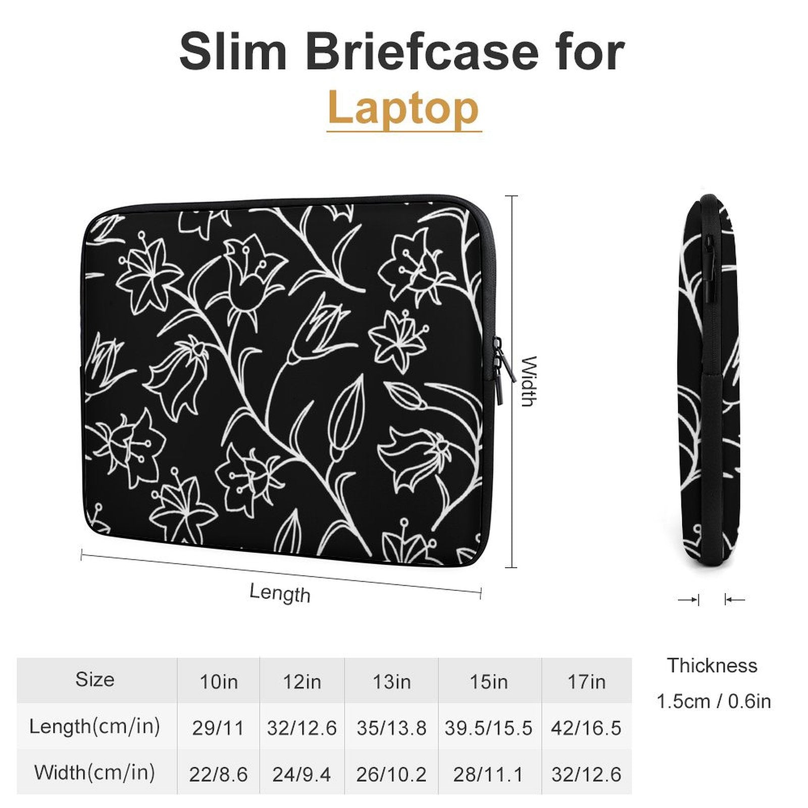 Black And White Floral - Laptop Sleeve (Multiple Sizes)