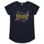 Wow, Comic Book - Womens Scoop Neck T-Shirt Navy Womens Scoop Neck T-shirt comic Printed In Australia