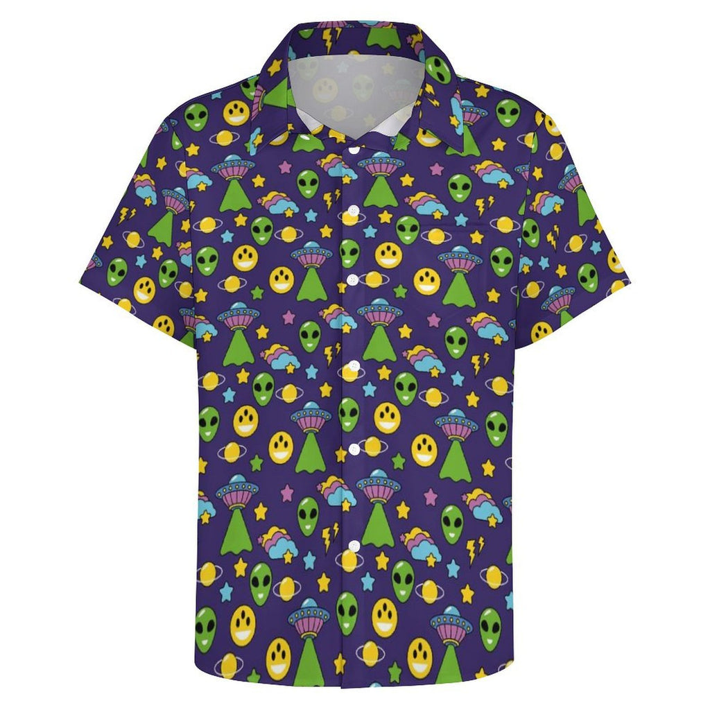 Groovy Alien And UFO Women's Short-Sleeve Button Up Shirt