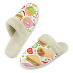 Food Love Men's Fur Trim Thick-Sole Indoor Slippers 2XL Men's Fur Trimmed Slippers Food Printed Offshore