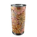 Orange Retro Floral 20oz Mobile Tumbler with Lid (Black Lock) One Size 20oz Travel Mug Plants Printed Offshore