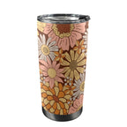 Orange Retro Floral 20oz Mobile Tumbler with Lid (Black Lock) One Size 20oz Travel Mug Plants Printed Offshore