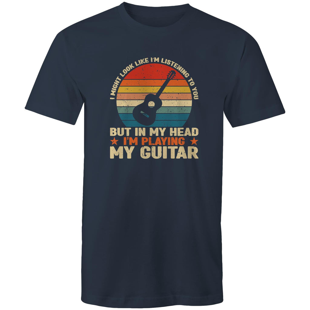In My Head I'm Playing My Guitar - Mens T-Shirt Navy Mens T-shirt Music Printed In Australia