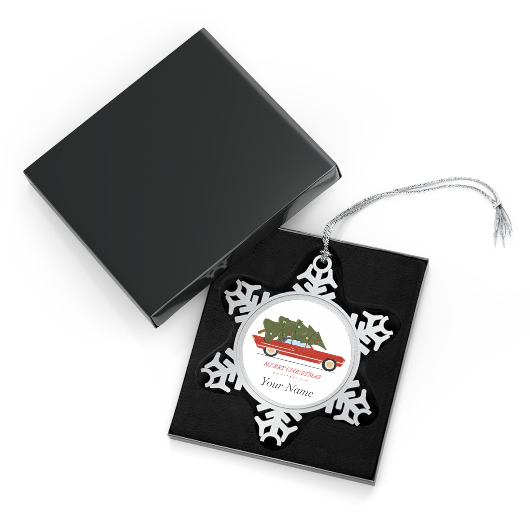Personalised - Christmas Car - Christmas Pewter Snowflake Ornament