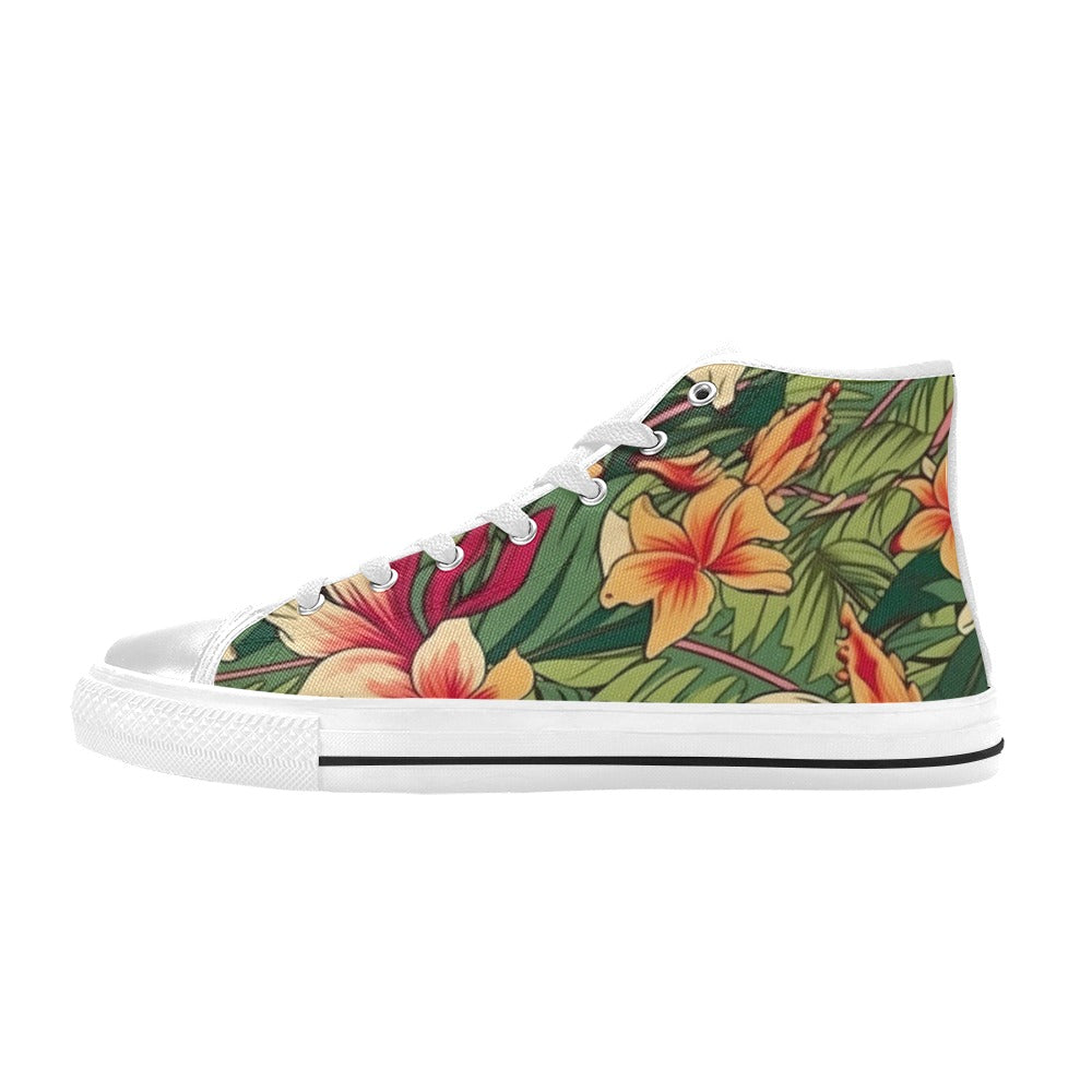 Vintage Hawaiian Floral Women's High Top Canvas Shoes US12 Womens Classic High Top Shoes Plants Printed Offshore
