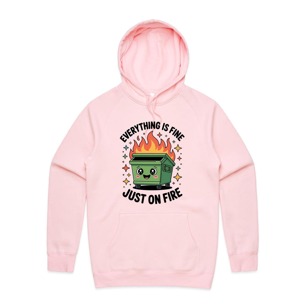 Skip Bin, Dumpster Fire Men's AS Colour Hoodie Pink Mens Hoodie Printed In Australia