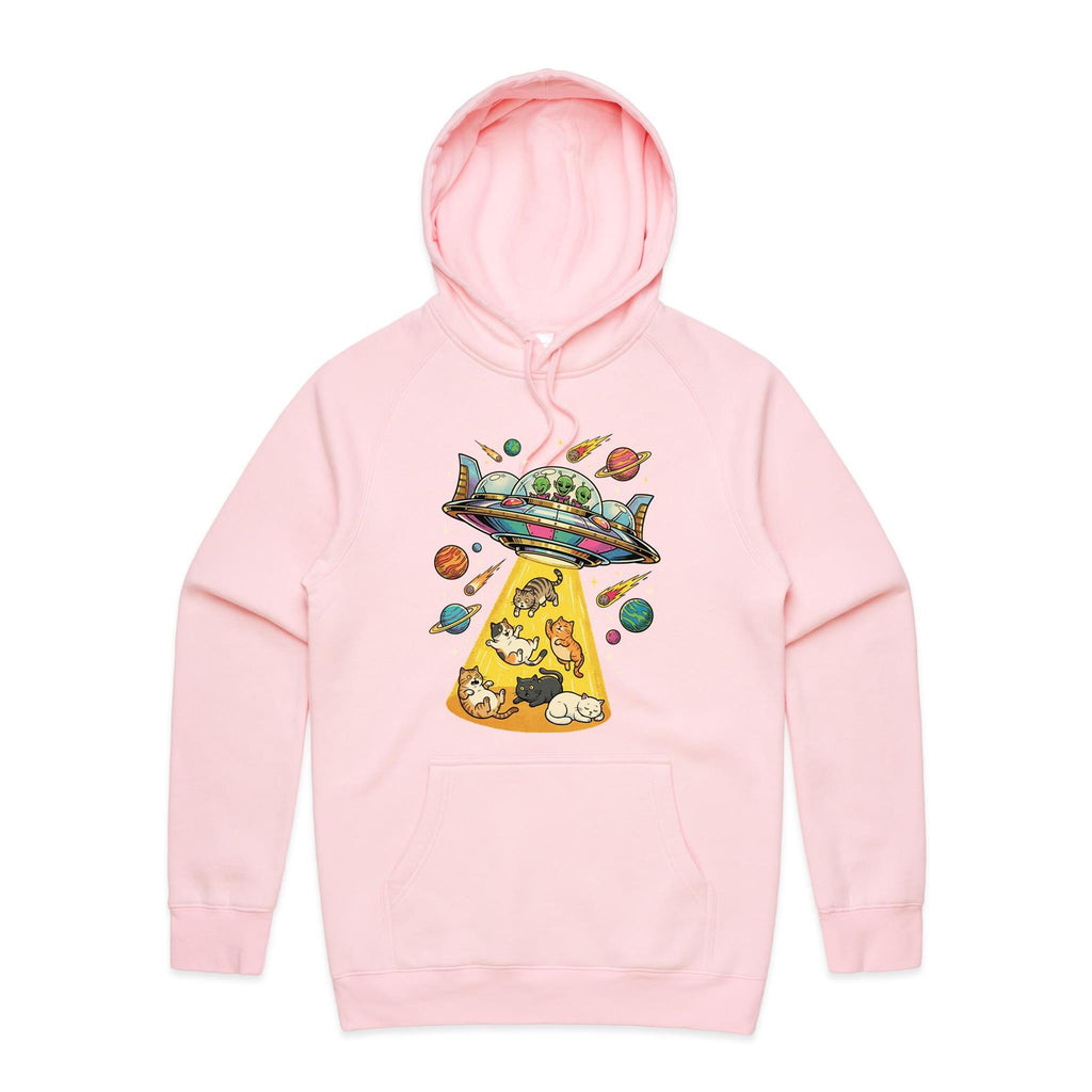 UFO Cat Abduction Men's AS Colour Hoodie Pink Mens Hoodie animal Printed In Australia Sci Fi