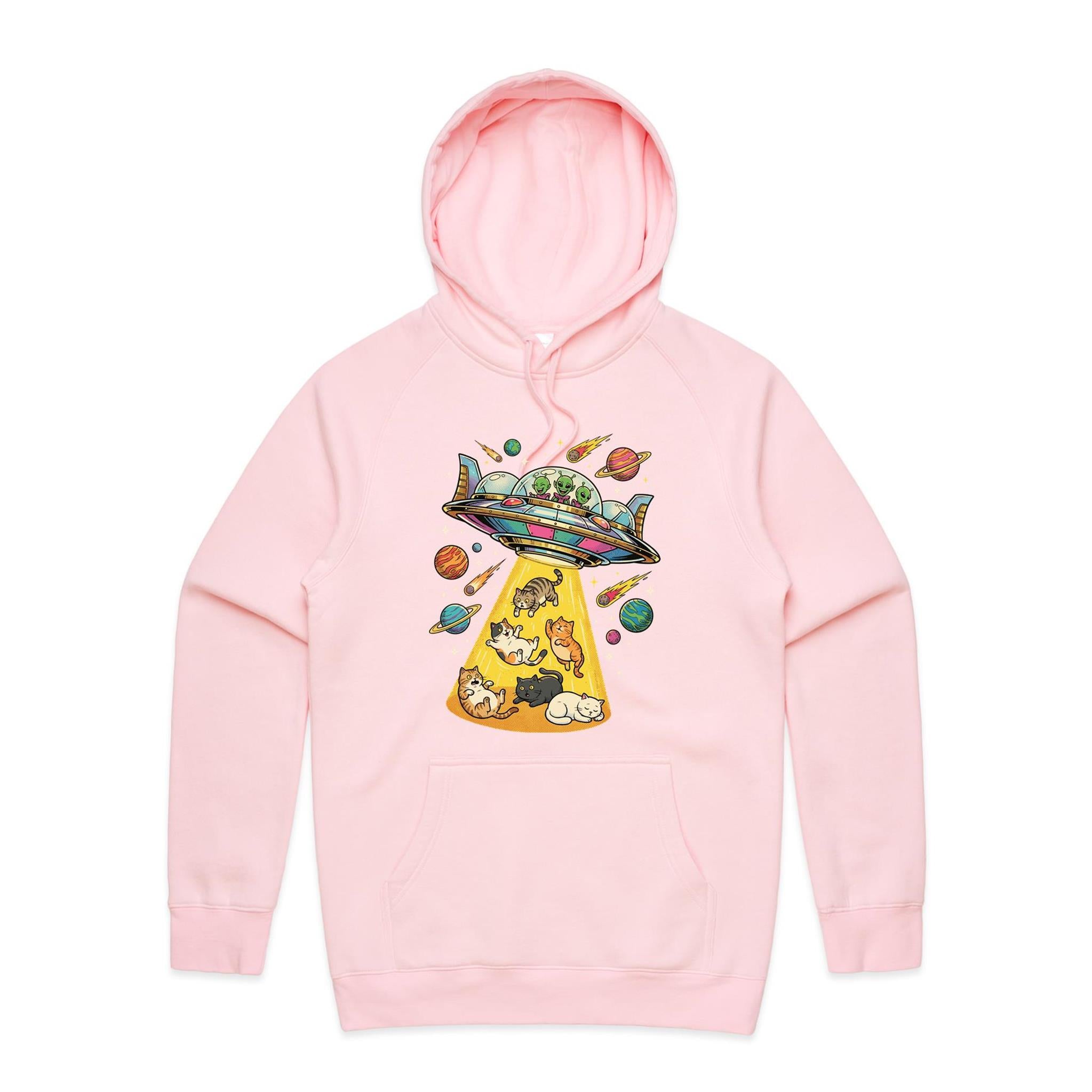 UFO Cat Abduction Men's AS Colour Hoodie Pink Mens Hoodie animal Printed In Australia Sci Fi