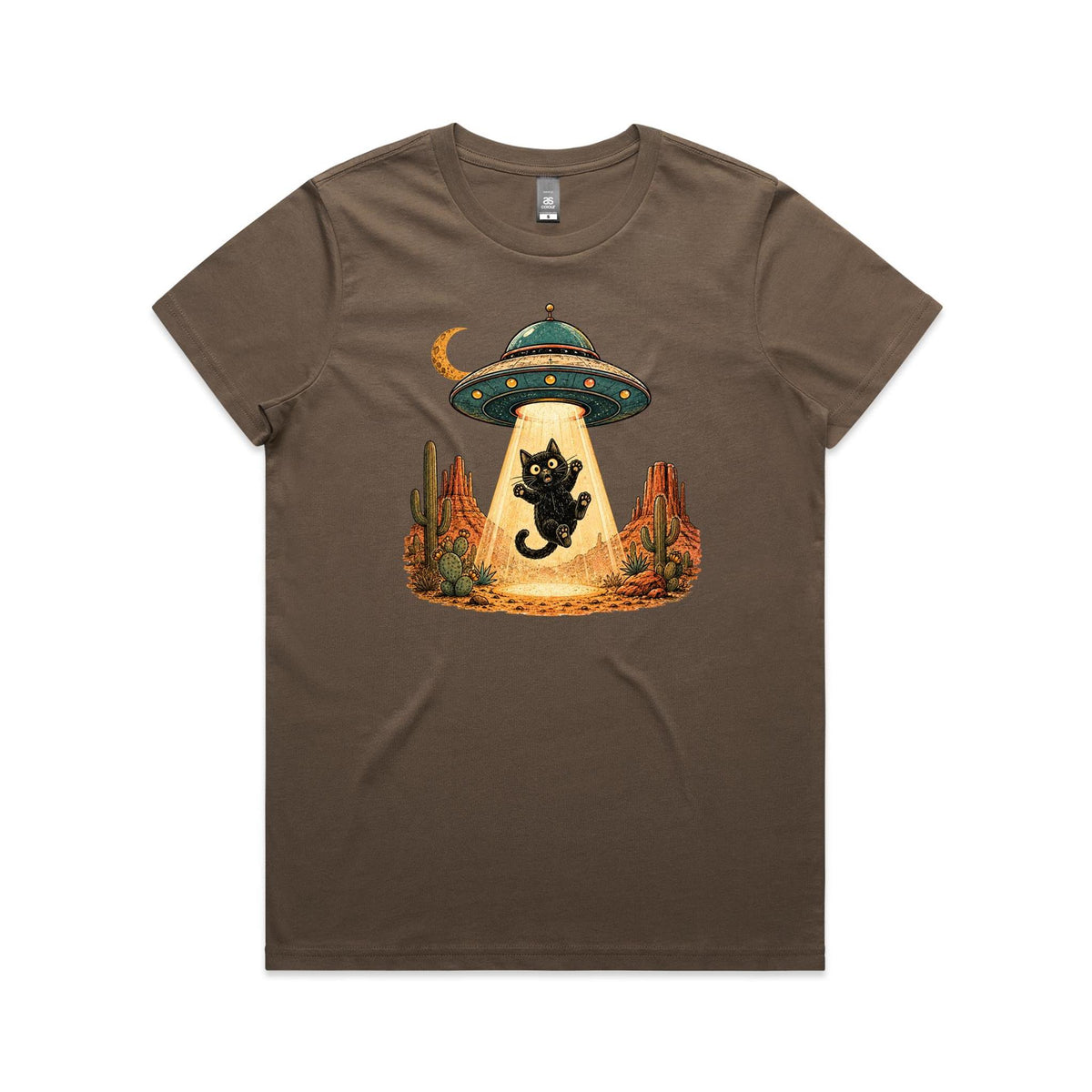 Black Cat Alien UFO Abduction Women's AS Colour T-shirt