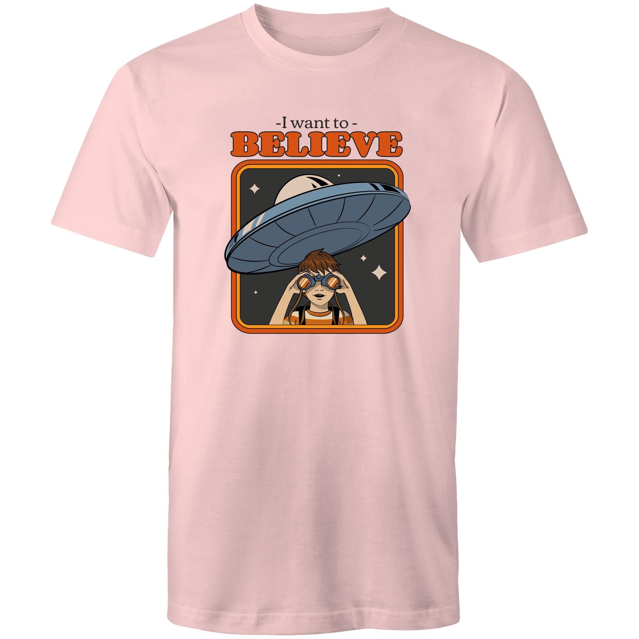 I Want To Believe - Mens T-Shirt Pink Mens T-shirt Printed In Australia Sci Fi