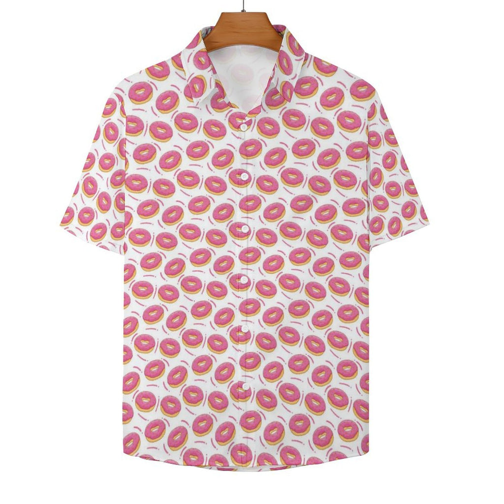 Pink Doughnuts Women's Collared Pocketless Short Sleeve Shirt
