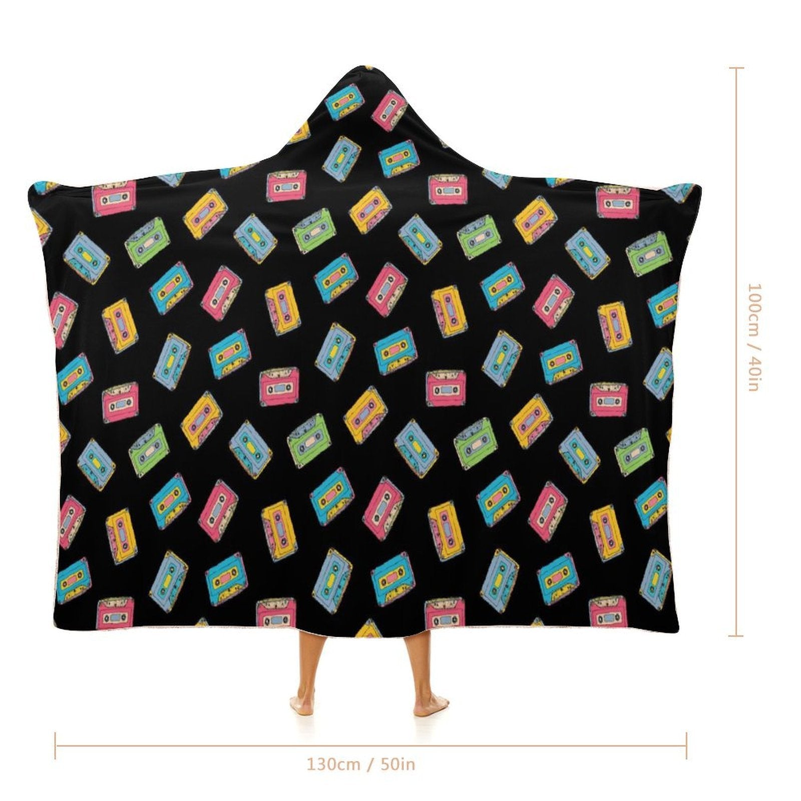 Colourful Cassette Tapes Kids Hooded Blanket 100cm x 130cm Kids Hooded Blanket Music Printed Offshore Retro