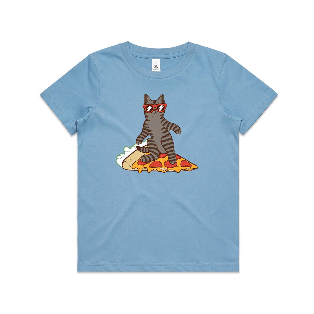 Cat Surfing On Pizza Kid's AS Colour T-shirt