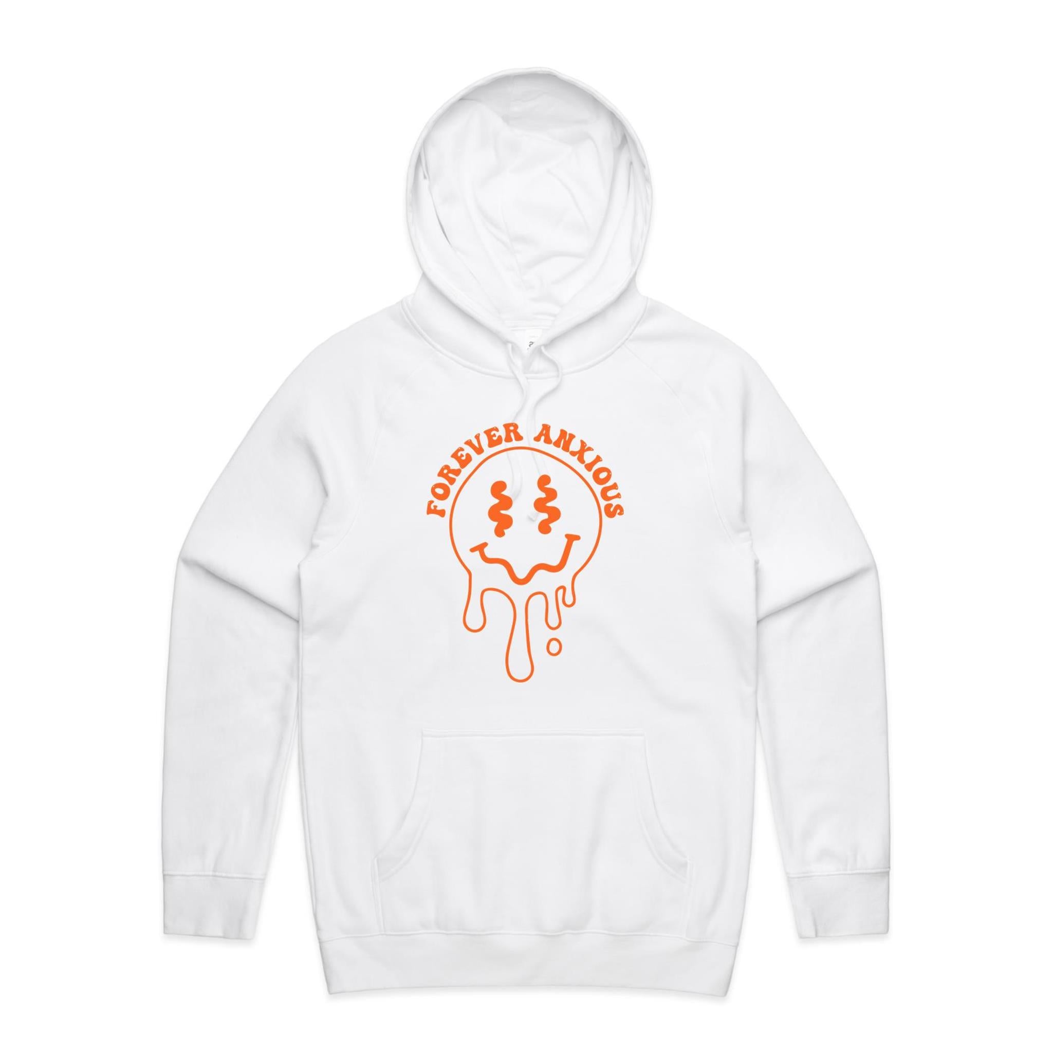 Forever Anxious - Mens Hoodie White Mens Hoodie Printed In Australia