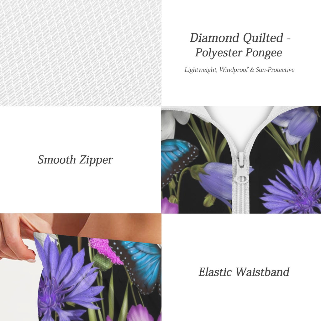Butterfly Flowers Women's Windbreaker Short Set Women's Windbreaker Short Set Plants Printed Offshore