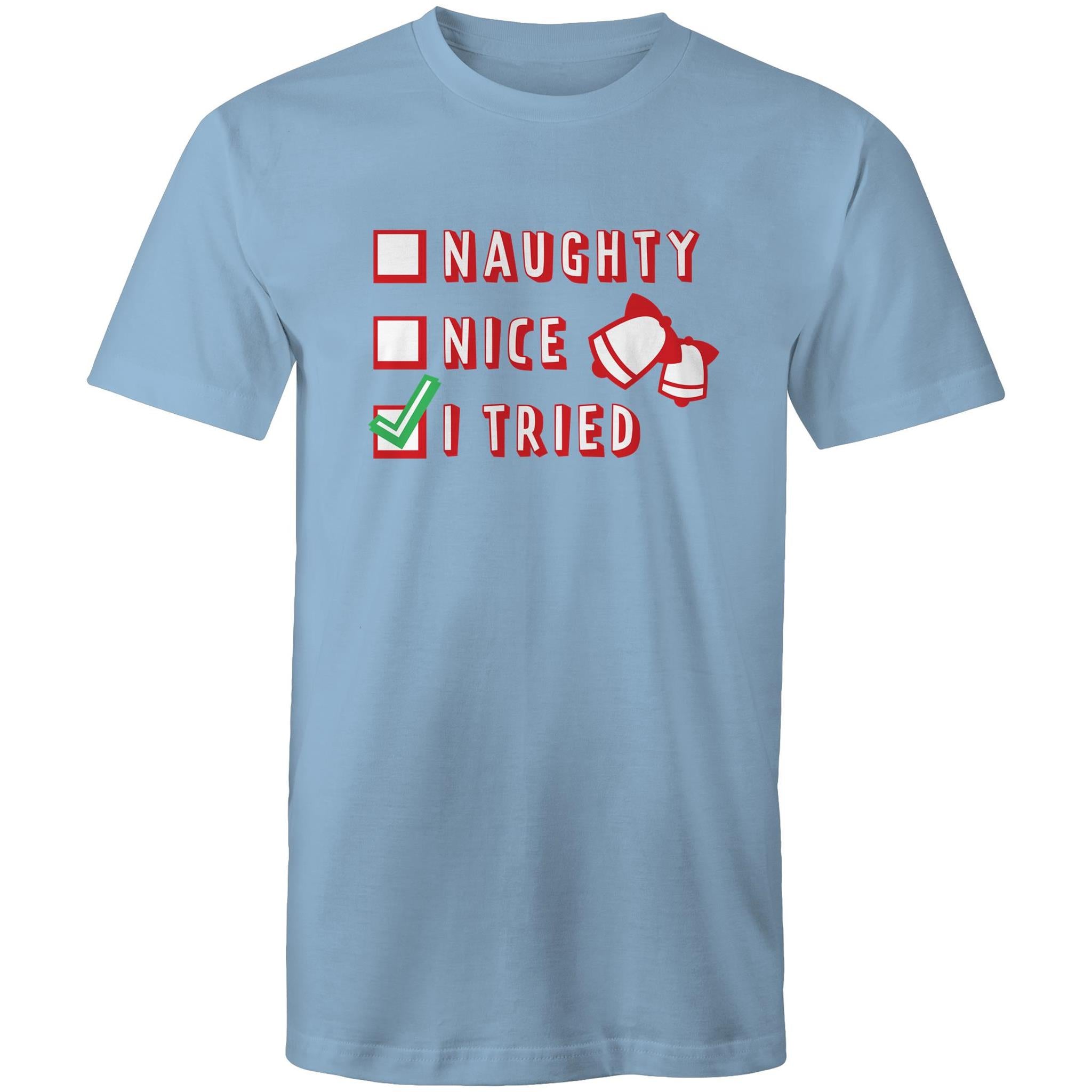 Santa's List, Naught, Nice, I Tried, Christmas - Mens T-Shirt Carolina Blue Mens Christmas T-shirt Christmas Printed In Australia