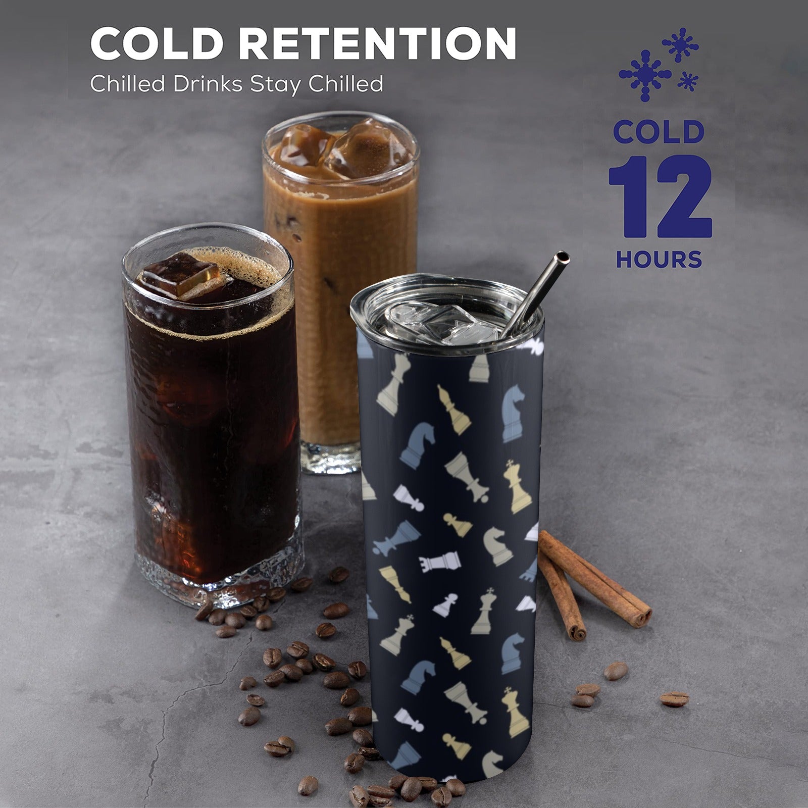 Chess Pattern - 20oz Tall Skinny Tumbler with Lid and Straw