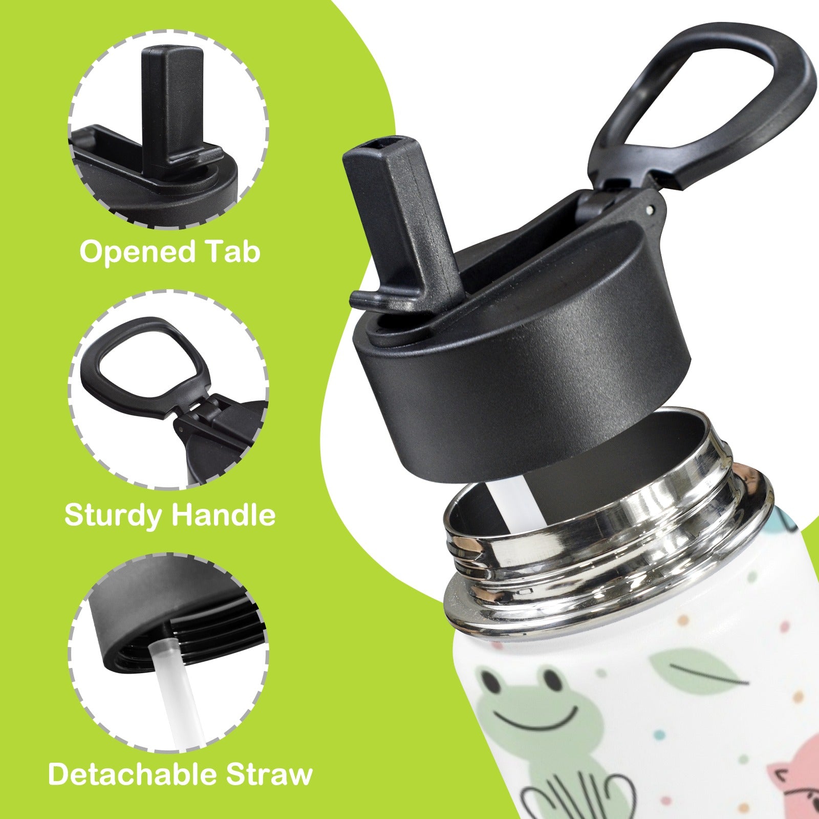Cute Forest Creatures 12oz Kids Water Bottle with Straw Lid