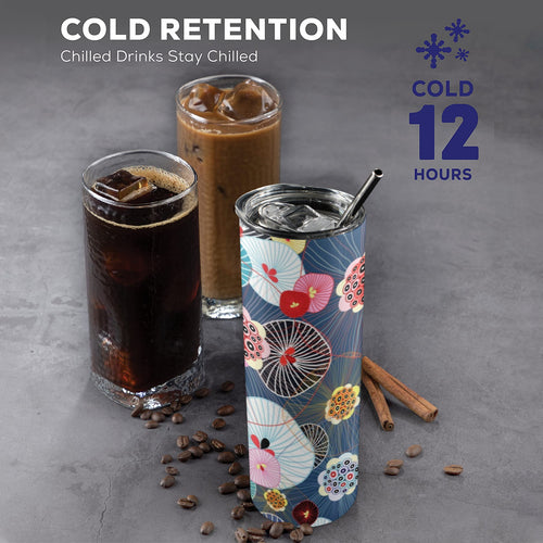 Abstract Floral 20oz Tall Skinny Tumbler with Lid and Straw 20oz Tall Skinny Tumbler with Lid and Straw Plants Printed Offshore
