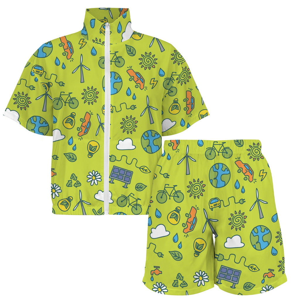 Go Green Women's Windbreaker Short Set Women's Windbreaker Short Set Environment Printed Offshore