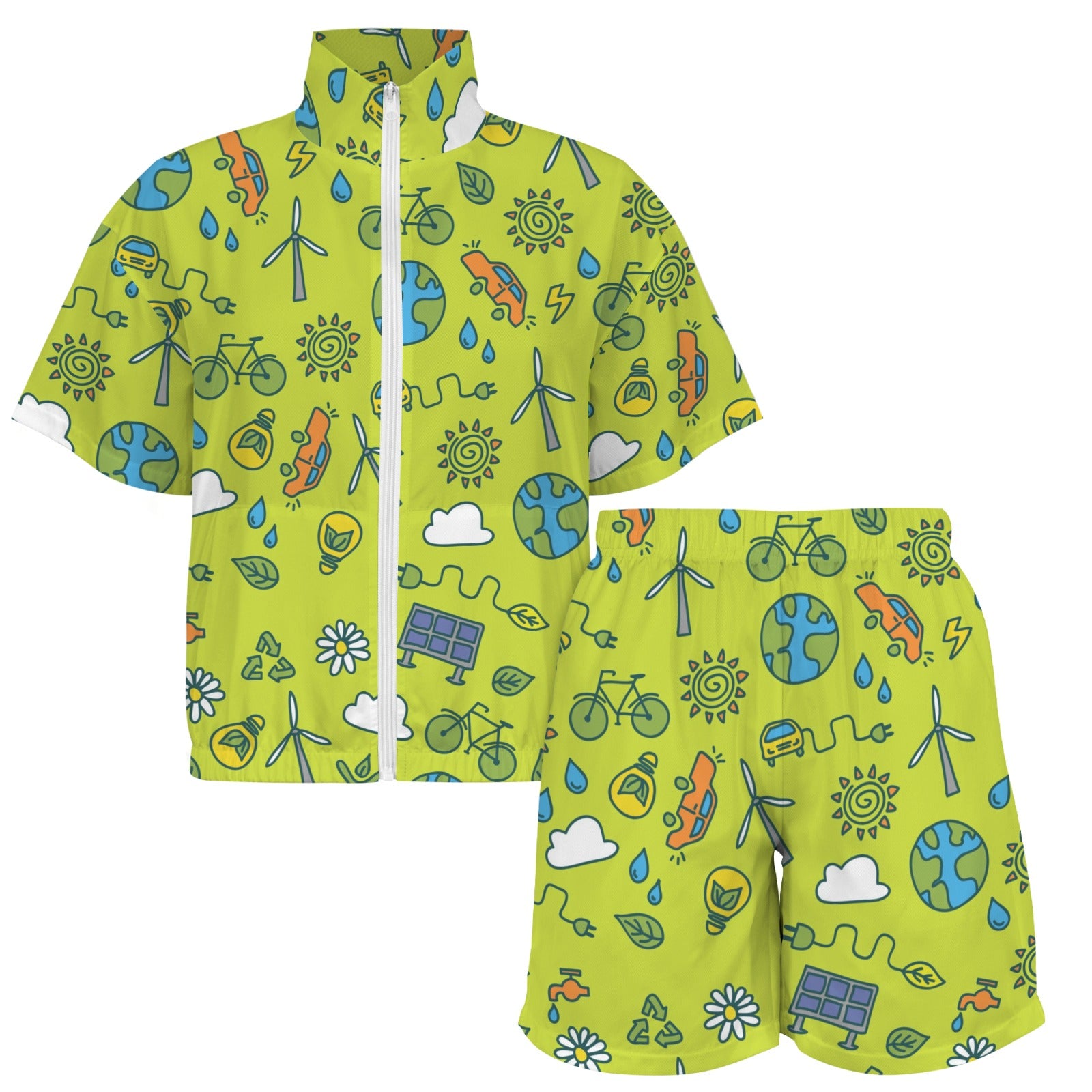Go Green Women's Windbreaker Short Set Women's Windbreaker Short Set Environment Printed Offshore