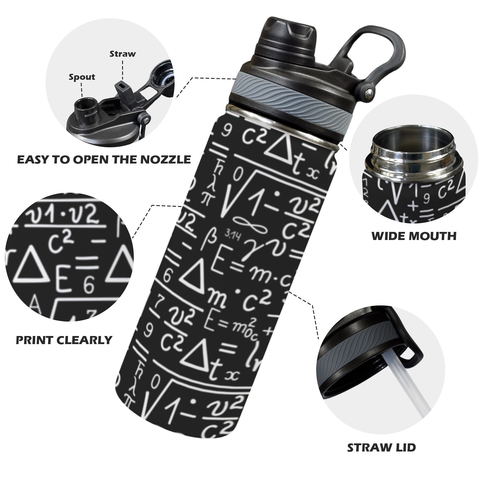 Mathematics - Insulated Water Bottle with Dual-Use Lid (18oz) Insulated Water Bottle with Dual-Use Lid (18oz) Maths Printed Offshore