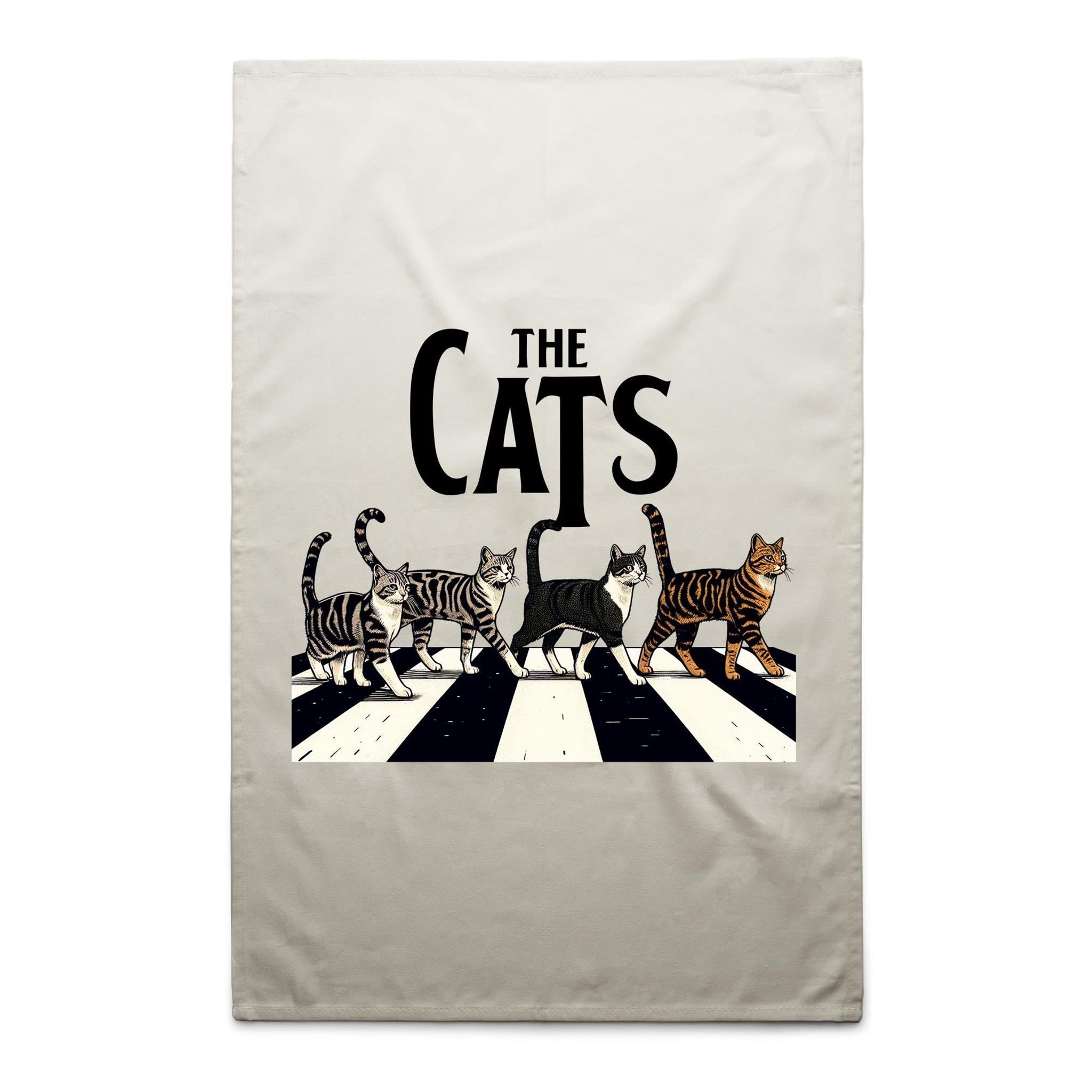 The Cats, Fab Four Crossing The Road - AS Colour Tea Towel Cream One Size Tea Towel animal Music Printed In Australia