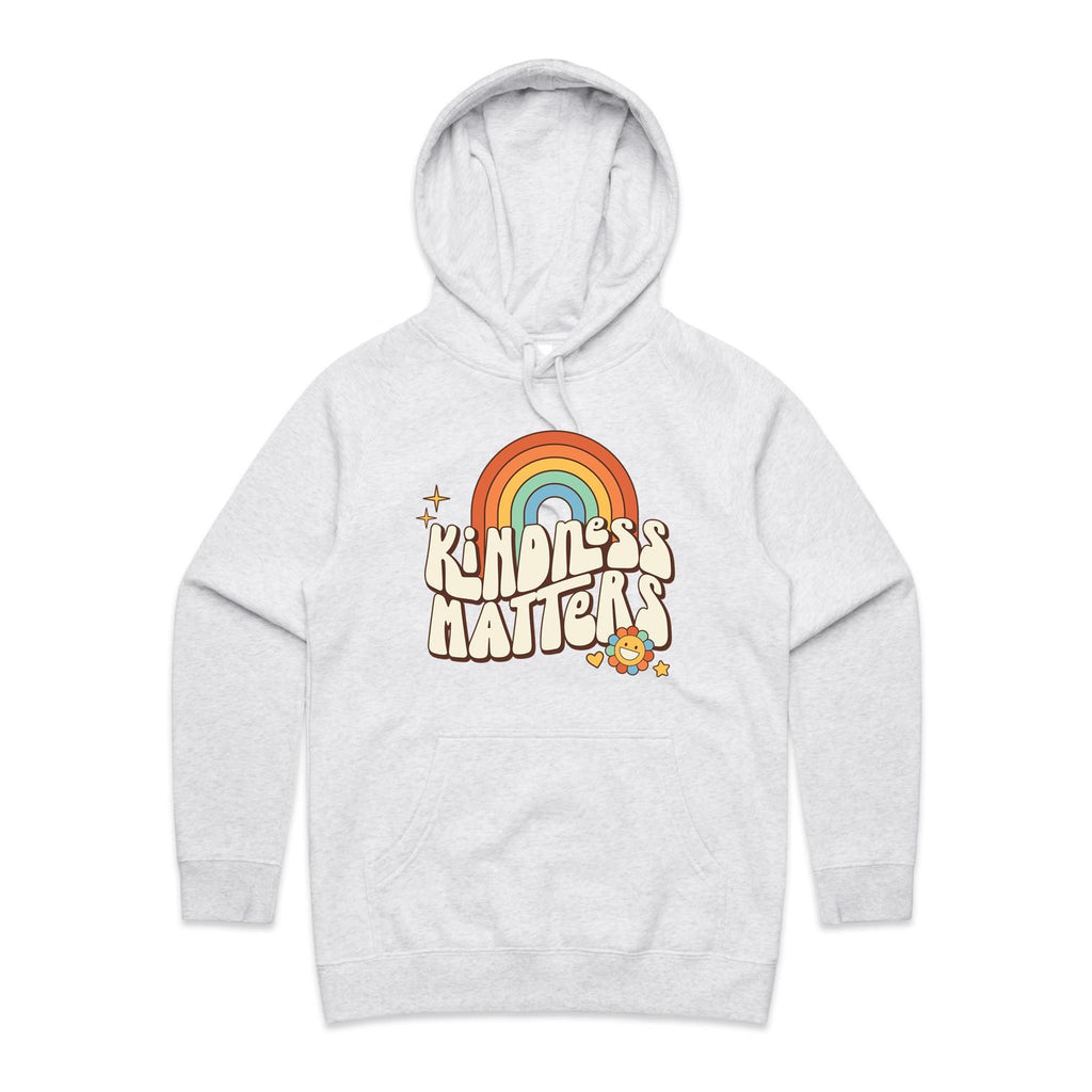 Kindness Matters - Womens Hoodie White Marle Womens Hoodie Kindness Positivity Printed In Australia Retro