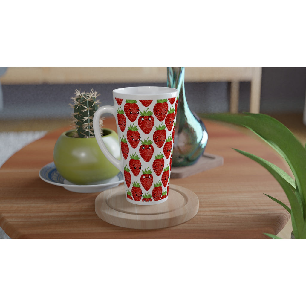 Strawberry Characters - White Latte 17oz Ceramic Mug Latte Mug food Globally Fulfilled
