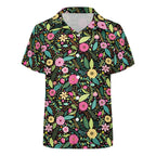 Bright Floral And Leaves Kids Youth Short Sleeve Button Up Shirt